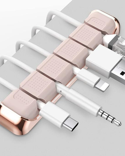 AHASTYLE Cable Organizer Holder 5 Slots Desktop Cord Wire Clips Keeper for Organizing USB Cable/Power Cord/Wire Home Office and Car (Pink)