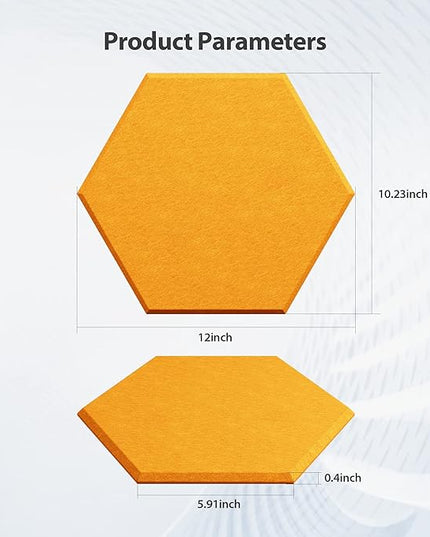 12 Pack Acoustic Panels Self Adhesive Sound Proof Foam, High Density Sound Acoustic Foam Panel, 12X10.23X0.4 Inch Hexagon Wall Panels in Home, Office, Reccording Room, Studio(Orange)