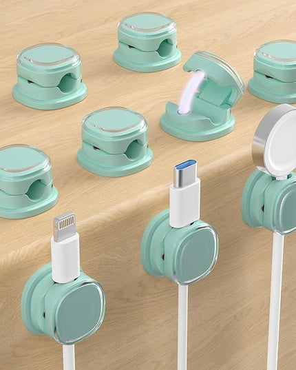 Magnetic Cable Clips, Adjustable Cord Holder Management, Adhesive Wire Keeper Organizer for Home Office Desk Phone PC Car Wall Desktop Nightstand Appliance (9-PCS Cyan)