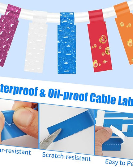 540 pcs Cable Labels, 9 Colors Cord Label, Waterproof Cables Tags, Self Adhesive Wire Labels, Cables Tags Printable for Laser Printer and Handwriting, Electronics Cable Management