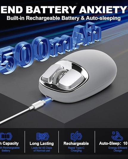 YUNZll C1 Silicone Wireless Mouse, Tri-Mode 2.4G/USB-C/Bluetooth Mouse, 4800 DPl Optical Tracking, 6 Adjustment Levels,Customize Mice for Laptop, Computer, iPad, MacBook (Gray Silver)