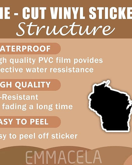 (3PCS) Wisconsin State Map Stickers, US State Stickers - Waterproof Vinyl Decals for Tumblers, Water Bottles, Laptops, Books, Scrapbooks, Great for Wisconsin Lovers 3 x 2.7 Inch