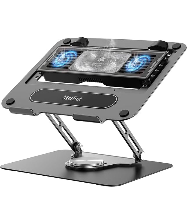 Metfut Laptop Cooling Pad with Detachable Fan & Thermoelectric Cooler, Adjustable Height & Angle, 360 Rotation Base, Carbon Steel Framework, Ultra-Quiet & Super Sturdy for up to 15.6” Laptop