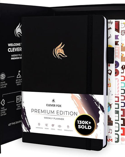 Clever Fox Planner Premium Edition – Undated Luxurious Weekly & Monthly Planner to Increase Productivity and Hit Your Goals – Organizer – Start Anytime, A5, Lasts 1 Year, Black (Weekly)