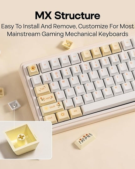 EPOMAKER Sunflower PBT Keycaps, 133 Keys, Cherry Profile, Dye Sublimation, ISO/ANSI Layout, 60%/75%/96%/Full Size, Custom Keyboard Keycaps Set for Mechanical Gaming Keyboard