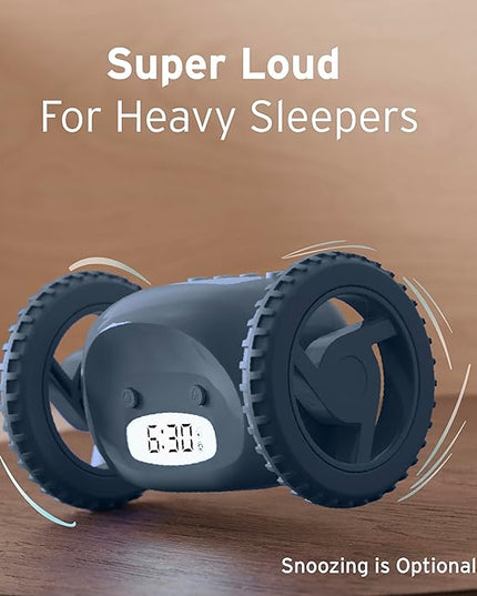 CLOCKY Extra Loud Alarm Clock for Heavy Sleepers on Wheels Rolls Runs Away Vibrating, Easy to Set Super Smart Snooze Digital Bed Shaker Alarm Clock Funny Gift for Adults Kids Teens Bedrooms (Slate)