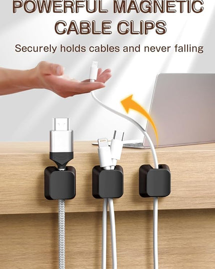 Maveek Magnetic Cord Clips, Cable Holder Magnet Silicone Cord Organizer Keyboard Keys Square Cable Management for Charging USB C Ethernet HDMI Home Office Car TV Cables (5 Pack, Black)