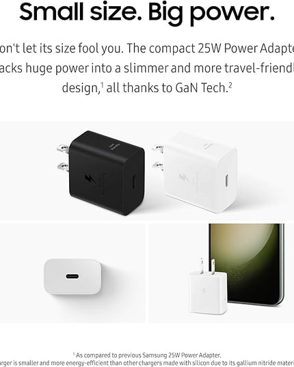 SAMSUNG 25W Wall Charger Power Adapter with Cable, Super Fast Charging, Compact Design, Compatible with Galaxy and USB Type C Devices, White