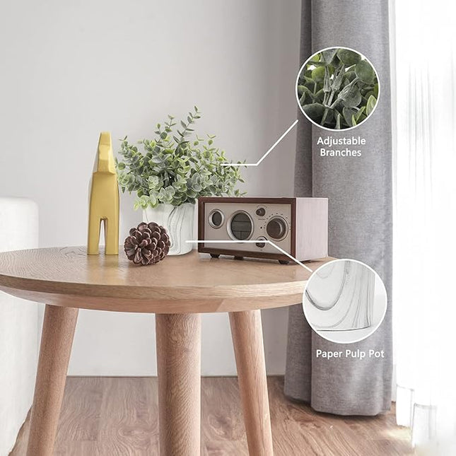 Hollyone Mini Artificial Potted Plants Fake Plants in Marble Pots, 3Pcs Plastic Eucalyptus Greenery Faux Plants for Home Office Desk Room Centerpiece Shelf Décor