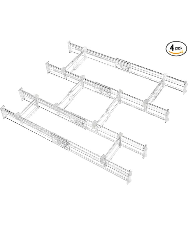 Vtopmart 2.36” Drawer Dividers with Expandable Inserts, 12.8"-22.3" Adjustable Kitchen Drawer Organizer, Clear Plastic Organizer Separator for Flatware, Utensil, Cutlery, 4 Dividers with 6 Inserts