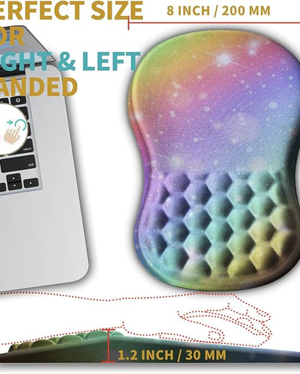 Hokafenle Ergonomic Mouse Pad Wrist Support with Massage Design, Wrist Rest Pain Relief Mousepad with Memory Foam&Non-Slip PU Base, Mouse Pads for Wireless Mouse & Desk (12x8 inch,Rainbow Bubble)