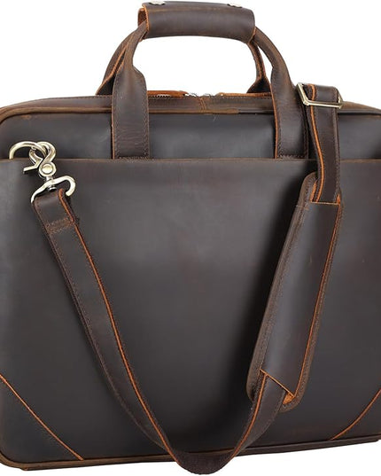 Leather Slim Briefcase for Men 15.6" Laptop Crossbody Messenger Bag Business Work Lawyer Attache Case