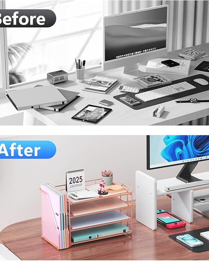 gianotter 4-Tier Paper Organizer With Magazine Holder, Desk Organizers and Accessories, Desk Accessories & Workspace Organizers, File Organizer for Office Supplies Storag (Rose Gold, 4-Tier)
