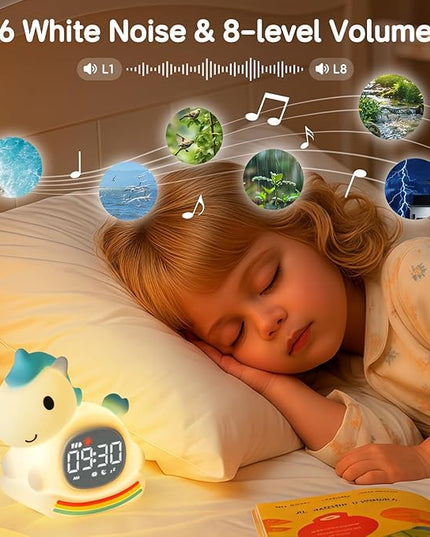 Alarm Clock for Kids with Night Light, Sleep Training Clock Time to Wake Clock, Rechargeable Silicone Light for Bedroom, Perfect Sleep Companion for Boys Girls, Blue Pony