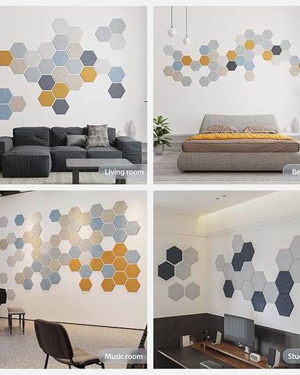 12 Pack Acoustic Panels Self Adhesive Sound Proof Foam, High Density Sound Acoustic Foam Panel, 12X10.23X0.4 Inch Hexagon Wall Panels in Home,Office,Reccording Room,Studio(Black)