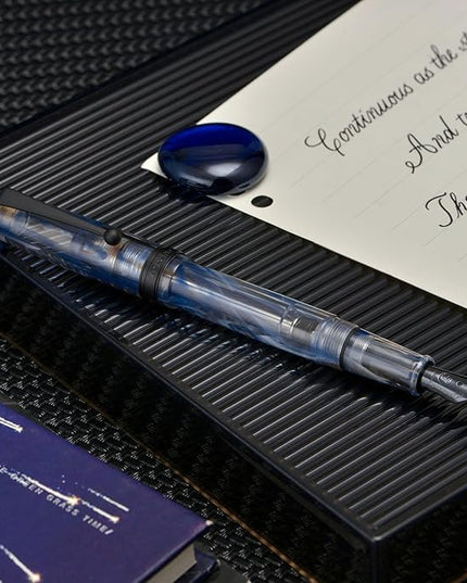 Asvine V126 Vacuum Filling Fountain Pen Extra Fine Nib, Blue Swirl Acrylic, Large-Capacity with Gift Case