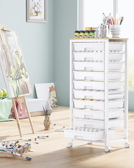 Rolling Cart with Drawers,10 Drawer Rolling Cart,Rolling storage cart with drawers,White Rolling Drawer Cart,Teacher Rolling Cart for Classroom Storage,Craft Cart with Wooden Tabletop