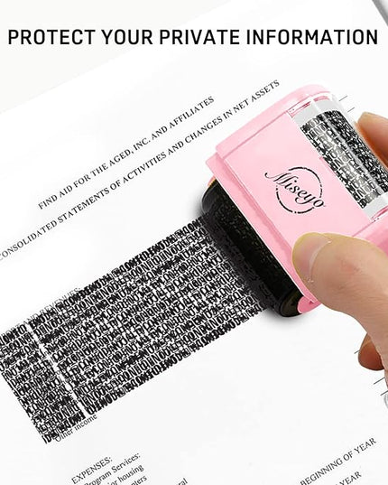 Miseyo Wide Identity Theft Protection Roller Stamp Set - Pink (3 Refill Ink Included)