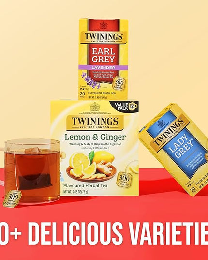 Twinings Earl Grey Lavender Black Tea Individually Wrapped Bags, 20 Count (Pack of 6), Citrus, Bergamot & Floral, Caffeinated, Enjoy Hot or Iced, 120 Teabags