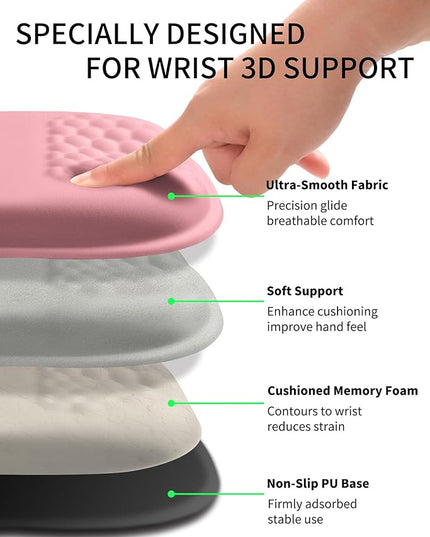 Hokafenle Ergonomic Wrist-Hugging Mouse Pad Wrist Support, U-Shaped Holding Wrist Rest Mousepad for Carpal Tunnel Pain Relief with Cushioned Memory Foam Slope Massage Bulge (Classic 10.2x8.3 in,Pink)