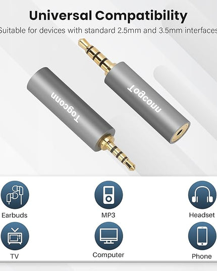 2.5mm to 3.5mm TRRS Adapter 4 Pack,2.5mm Male to 3.5mm Female/3.5 mm Male to 2.5 mm Female Audio Jack Converter Connector Stereo/Mono Auxiliary Plug for phones, Headphone, Tablets Support Mic Function