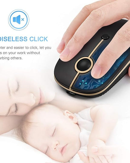 VssoPlor Type C Wireless Mouse USB C Rechargeable Portable Quiet Laptop Mouse USB and Type C Receiver Dual Mode Mice for PC, Laptop, MacBook, Tablet-Black Gold
