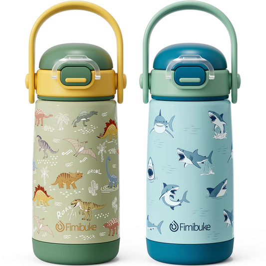 Fimibuke Toddler Water Bottle, 14oz Kids Insulated Cups with Straw Lid
