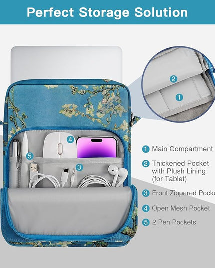 MoKo 13.3-14 Inch Laptop Sleeve Bag Fits MacBook Pro M3/M2 14" 2023, MacBook Pro 13" M2, Air 13.6 M3/M2,Tab S8 Ultra 14.6,Handle Carrying Case with Shoulder Strap, Apricot Flower