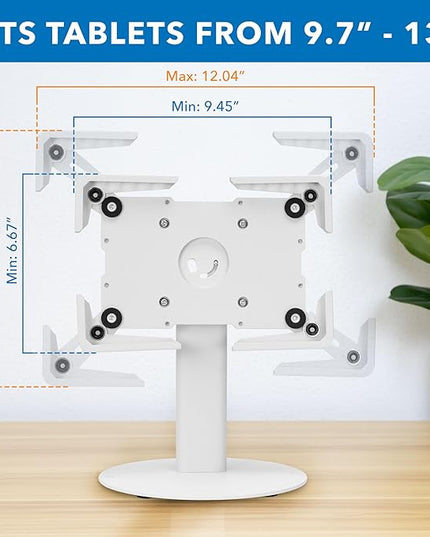 Mount-It! Universal Tablet Stand with Tilt, Anti-Theft Retail iPad POS Kiosk Stand, Fits Tablets from 9.7" to 13" Screen Size, 90° Rotation for Portrait and Horizontal Viewing, Durable Steel, White