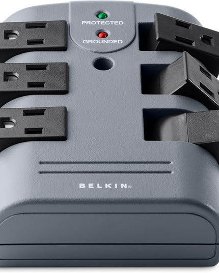 Belkin Power Strip Surge Protector - 6 Rotating AC Multiple Outlets, Flat Pivot Plug - Heavy Duty Wall Outlet Extender for Home, Office, Travel, Computer Desktop & Phone Charging Brick (1,080 Joules)