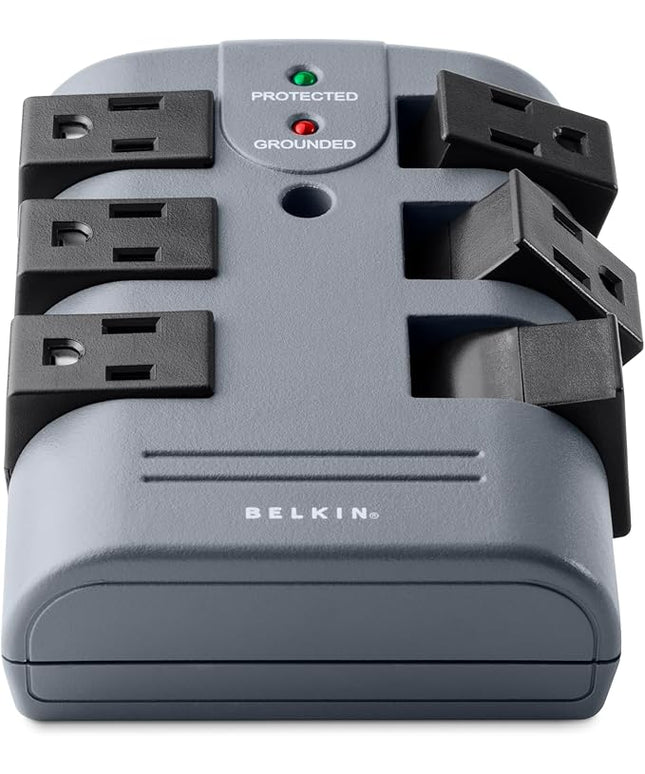 Belkin Power Strip Surge Protector - 6 Rotating AC Multiple Outlets, Flat Pivot Plug - Heavy Duty Wall Outlet Extender for Home, Office, Travel, Computer Desktop & Phone Charging Brick (1,080 Joules)