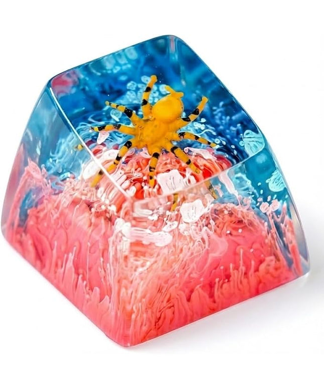 Tarantula Spider Artisan Keycap Red and Blue Forest R1 SA Profile Custom Insects Keycaps 1U ESC Handmade Gaming Resin Key Cap Cherry MX Switch Compatible Mechanical Keyboard Spider Lover Gift