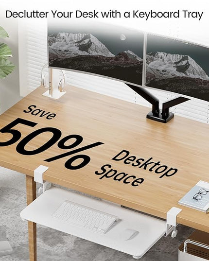 NearHub Large Keyboard Tray Under Desk Slide Out with Extra Sturdy C Clamp Mount System,26'' (30'' including Clamps) x11 Slide-Out Keyboard Drawer Under Desk for Typing,Keyboard Mouse Tray,White