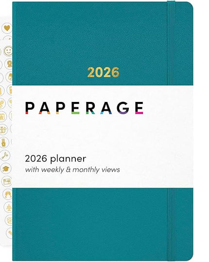 PAPERAGE 2026 Weekly & Monthly Planner, 12 Months (January 2026 - December 2026), 5.6 in x 8 in, Hardcover 2026 Planner with Weekly & Monthly Spreads, Note Pages, Stickers & Back Pocket – Turquoise