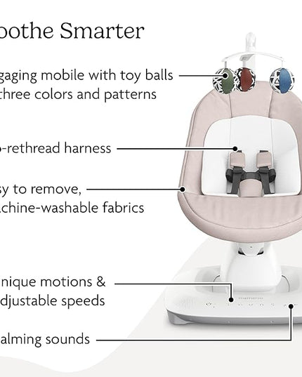 UPPAbaby Mamaroo Smart Swing – Customizable Soothing Modes with MotionSync Technology – Infant Recline + Bluetooth Enabled – Included Newborn Insert – Charlie (Sand Mélange)