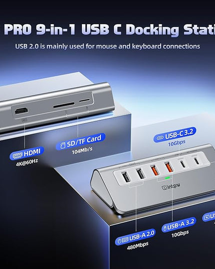 P9 PRO USB C Hub 10Gbps, 9-in-1 USB C Docking Station with 4K@60Hz HDMI, Type-C & 2 Type-A 3.2, 2 USB-A 2.0, PD 100W, SD/TF Port,Aluminum USB Hub for Laptop, iPhone 17 Series, MacBook Air/Pro