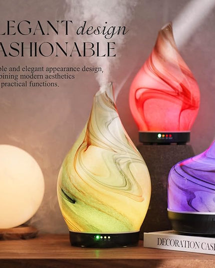 Porseme 280ml Essential Oil Diffuser Glass Color Changing Aroma Air Diffusers Aromatherapy Ultrasonic Cool Mist Humidifier 7 Running Hours Waterless Auto-Off for Sleeping, Yoga, Spa (Jupiter)