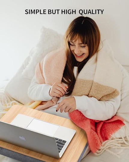 ZEAPTAC Lap Desk with Pillow Cushion, Portable Laptop Bed Desk, Fits up to 15.6 inch Laptop, Lap Stand for Bed & Couch & Carpet, Book Tablet/Drawing Board - Light Brown Wood