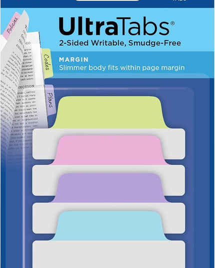 Avery Margin Ultra Tabs, 24 Repositionable Sticky Tabs, 2.5" x 1", 2-Side Writable Page Markers in Assorted Pastel Colors, 1 Pack (74769)