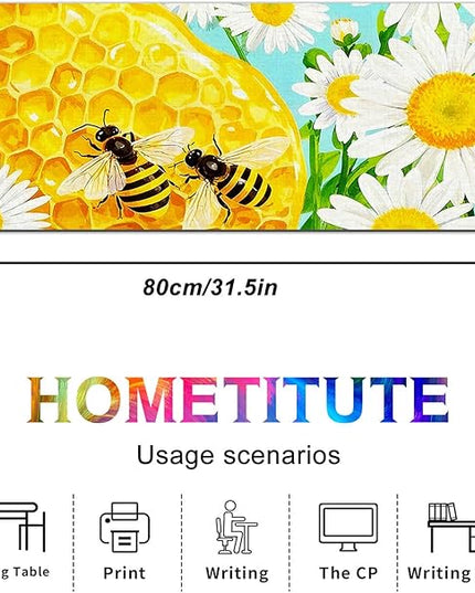 XL Mouse Pad Gaming Mousepad 31.5 x 11.8 Inch Large Keyboard Desktop Mat Diatomite Mouse Pad for Home and Office Desk Accessories with Honeycomb Bee Floral Artwork