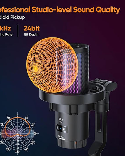 COMICA EJoy Uni USB Condenser Microphone – Computer Mic with Noise Cancellation, Mute, Gain, Monitoring – for Streaming, Podcast, Gaming, YouTube, PC, Mac, PS5, PS4 (Desktop Mic)