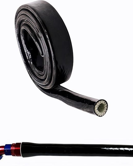 1-1/5"(30mm) ID Heat Shielded Fire Thermo Armor Fire Sleeve Silicone Coated Fiberglass for Automotive Hose Lines & Electrical Wiring Black, 5 feet