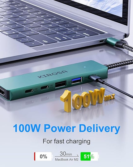 9 in 1 USB C Multiport Adapter for MacBook Air/Pro - USB C to 4K HDMI Hub Dongle with 100W PD USB3.0 - Portable USBC Hub Compatible with Laptops and Other Type C Devices