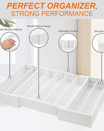MinBoo Bamboo Drawer Organizer - Expandable K Cup & Pods Holder, Coffee Pod Storage, Tea Organizer, Versatile Kitchen Accessory Organization and Storage,White
