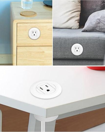 Mini Desktop Power Hub Grommet, Desk Outlet Charge Stantion Build-in 1 US Standard Outlet with 6.56 FT Extension Power Cord,Recessed Power Strip Socket for Table Cabinet Sofa Nightstands