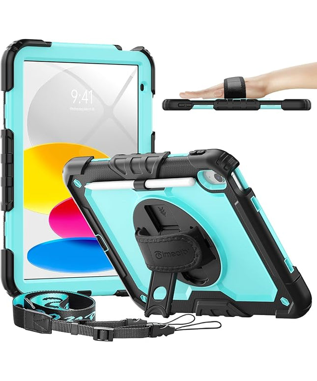 timecity for iPad (A16) 11th/ 10th Generation Case 11''/ 10.9 Inch (2025/2022) - Heavy Duty Protective Cover with Screen Protector, Stand, Shoulder Strap & Pencil Holder | Kids-Friendly - Light Blue