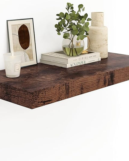 Heimlove Bathroom 12'' Deep Floating Shelves for Wall - Shelf Over Toilet Wall Mounted Farmhouse 24 inches,Wood Floating Shelves Decor & Storage Set of 1,Rustic Brown