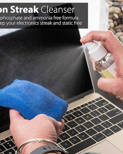 Universal Screen Cleaning Kit, Microfiber Cloth + 2 Sided Brush + Non-Streak Solution Spray [for TV, Laptops, PC Monitors, Smartphones, Tablets, Camera, Keyboard and Other Electronics]