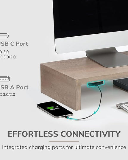 Anji Mountain Wooden Monitor Stand - Elegant Monitor Riser, Perfect Monitor Stand for Desk Organization, Durable Wood Construction monitor stands, Enhances Ergonomics and Workspace Efficiency,Biscotti
