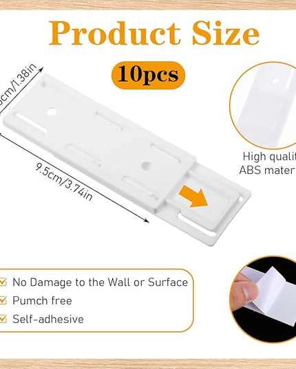 10 PCS Self Adhesive Power Strip Holder Surge Protector Fixator Wall Mount Punch Free Cable Management System Powers Strips Mount Holders for Router Computer Kitchen Home Office Remote Control